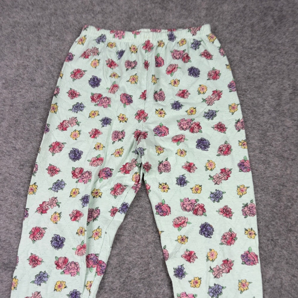 Flapdoodles Floral Leggings Girls Size 8 Vintage 90s Pointelle Quilted Mint - Picture 3 of 13